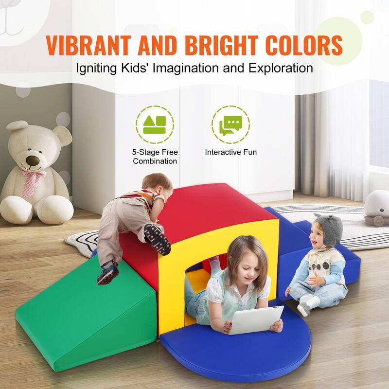 Multi Color Foam Climbing Tunnel Set for Kids with Pads and Ramp - Multi Color