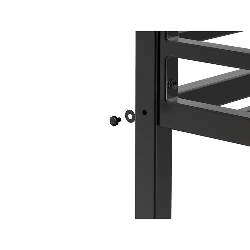 Full Size Loft Bed with L-Shaped Desk, Open Shelves, and Safety Guardrails, Heavy Duty Metal Frame, Black