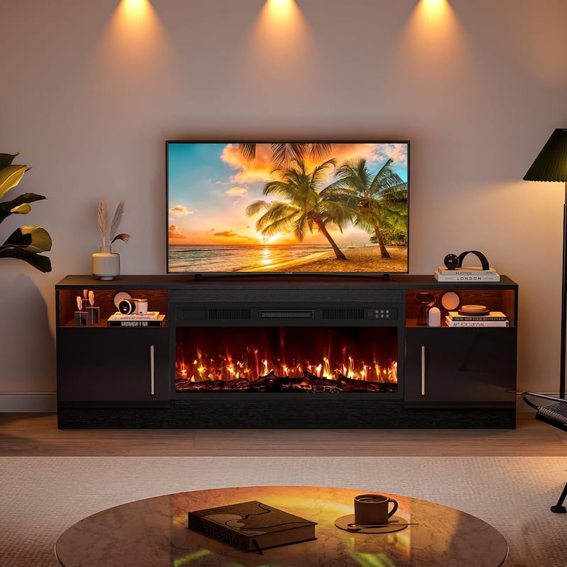 Bossin 70" Fireplace TV Stand with 36" Electric Fireplace, TV Stand for TVs Up to 80", 20 Colors LED Lights/Entertainment Center