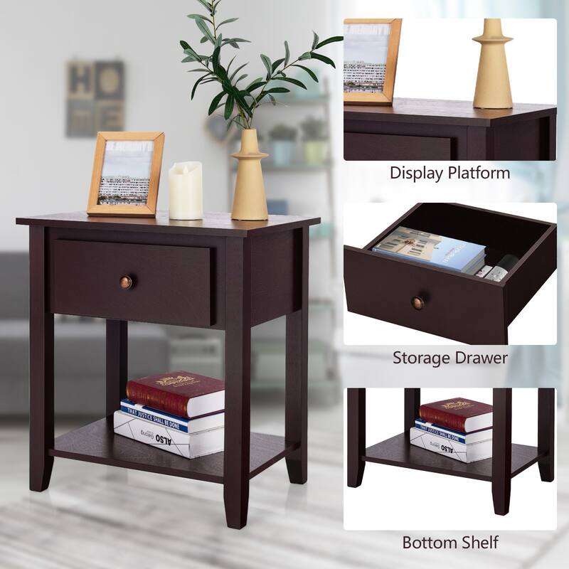 Costway End Table Nightstand Storage Display Furniture Drawer Shelf
