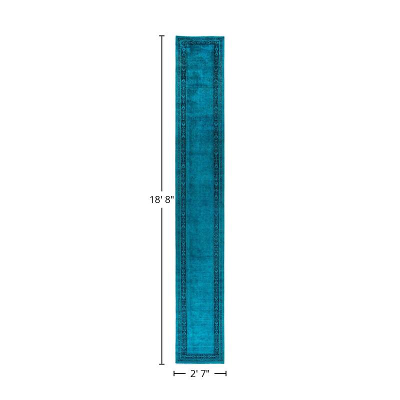 Overton Hand Knotted Wool Vintage Inspired Modern Contemporary Overdyed Blue Runner Rug - 2' 7" x 18' 8"