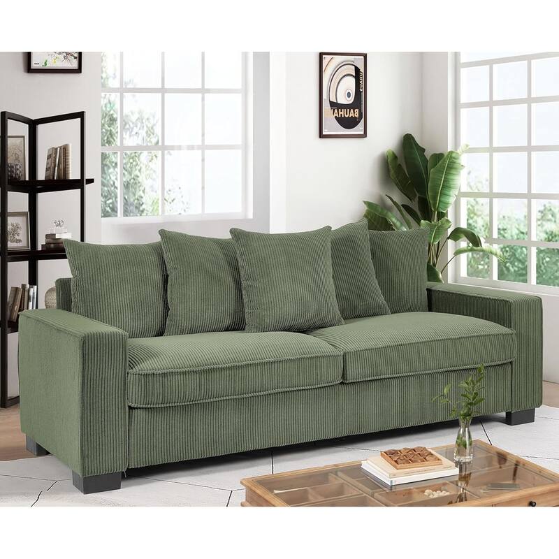 US Pride Furniture Luxe Living Room Sofa with 5 Complementary Toss Pillows Soft Corduroy Upholstery Streamlined Large