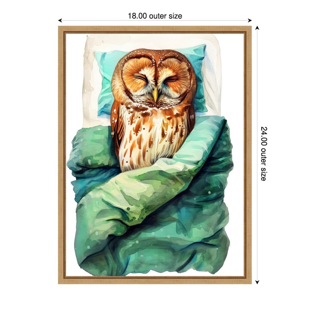 Animal Watercolor Art Bird Sleeping Owl by Justyna Jaszke Framed Canvas Wall Art