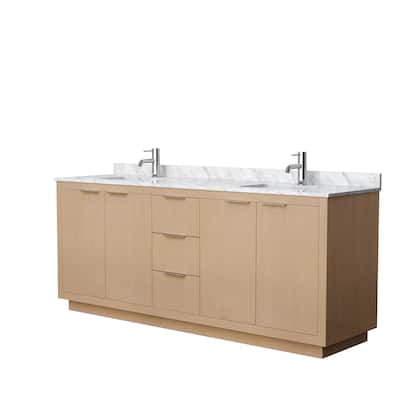 Maroni 80-Inch Light Straw Double Vanity, White Carrara Marble Top