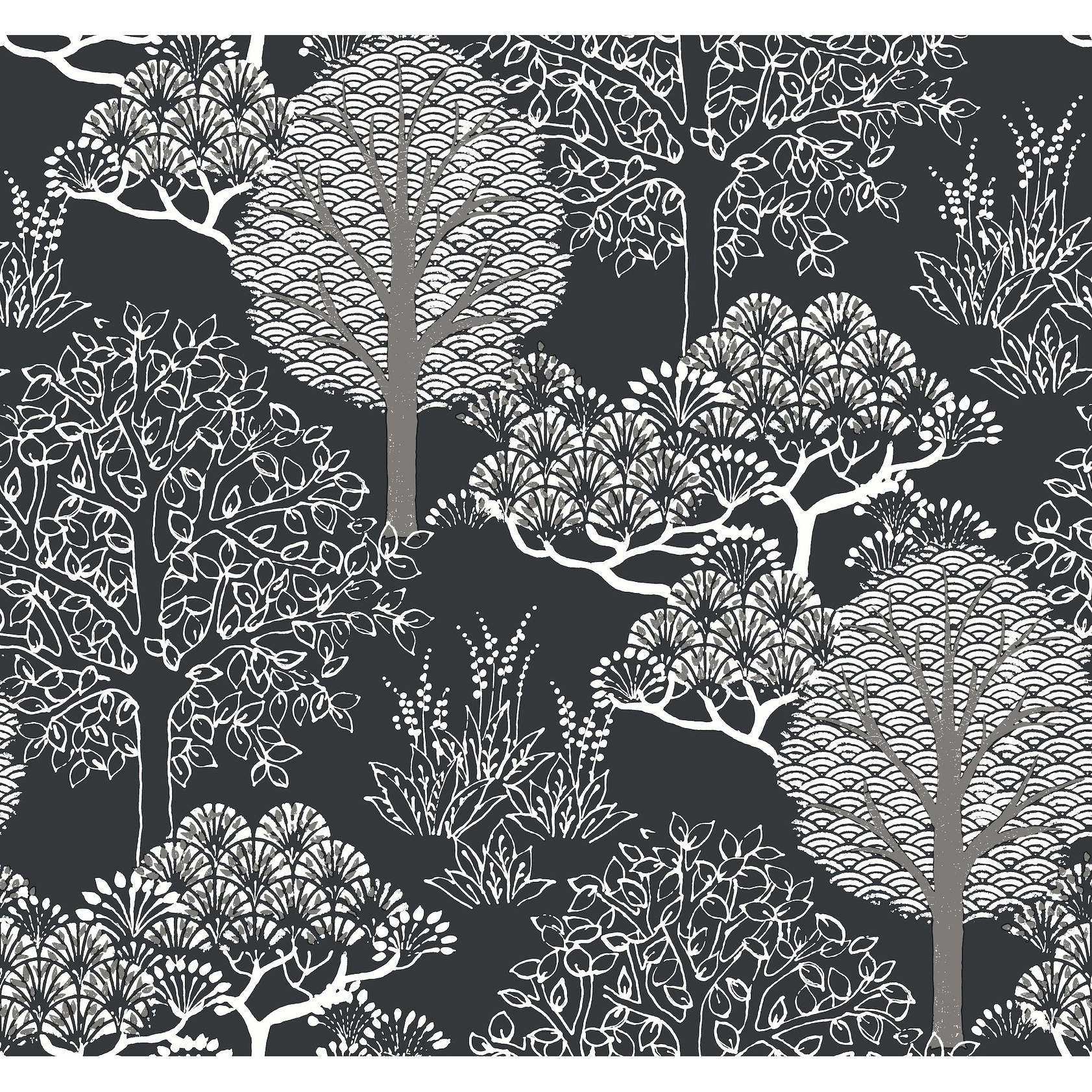 Inspired by Color Kimono Trees Black Metallic Wallpaper