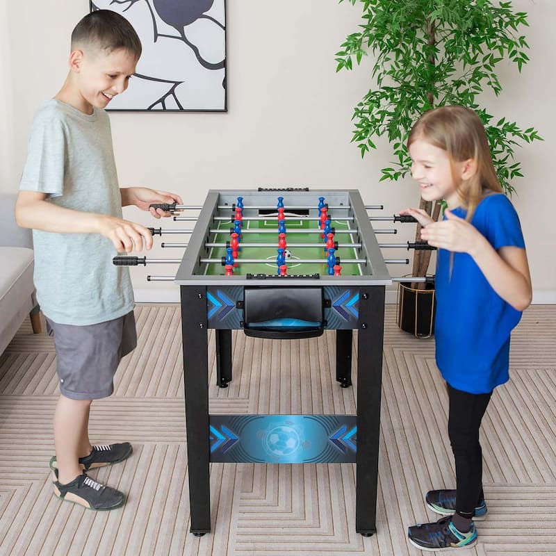 Freestanding Foosball Table Soccer Table Game with 2 Footballs &Handle