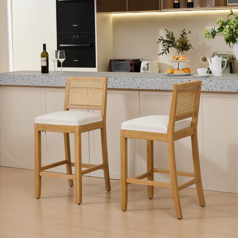 Roomfitters French Country Dining Chairs Set of 2 with Rattan Back and Upholstered Seat, Wood Side Chairs for Kitchen