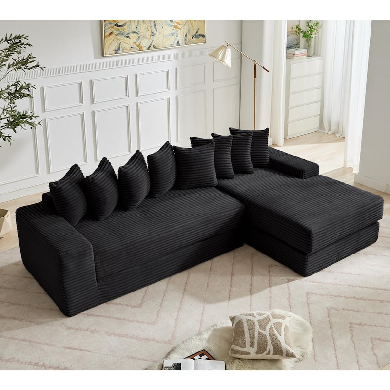 Corduroy L-shaped Chaise Sectional Sofa Convertible Sleeper Sofa Bed