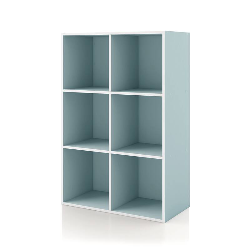 DH BASIC Modern Wood Customizable Stackable Storage Organizer - Cube Shelves, Drawer Cabinet, Bookcase with Doors by Denhour - 6-Cube - Light Blue