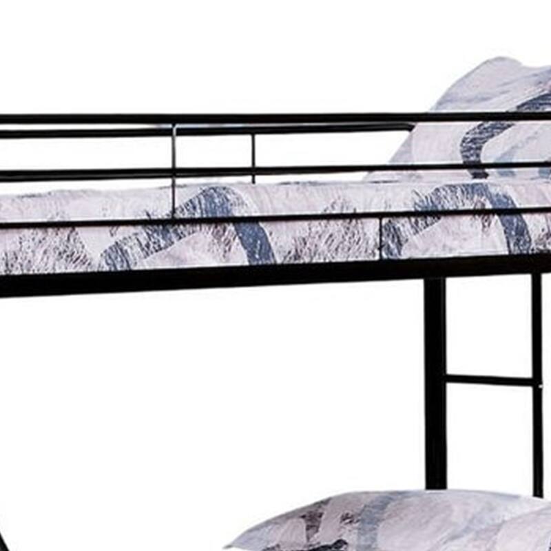Fegy Twin over Full Bunk Bed with Ladder and Rails, Black Metal Frame
