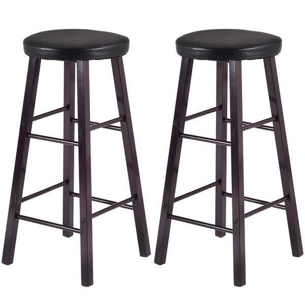 Shop Costway 2pcs Bar Stools Set Metal Pu Seat Kitchen Pub Dining Furniture Black Overstock 19856635