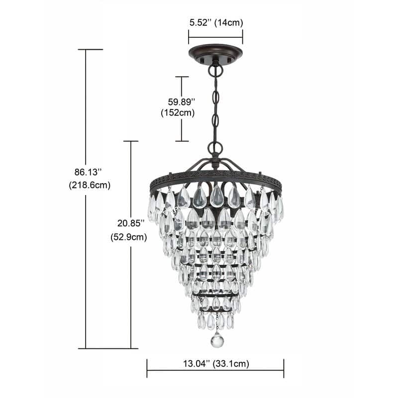 3 Light Oil Rubbed Bronze Tiered Pendant with Crystal Accent - 13.04"x13.04"x20.85"