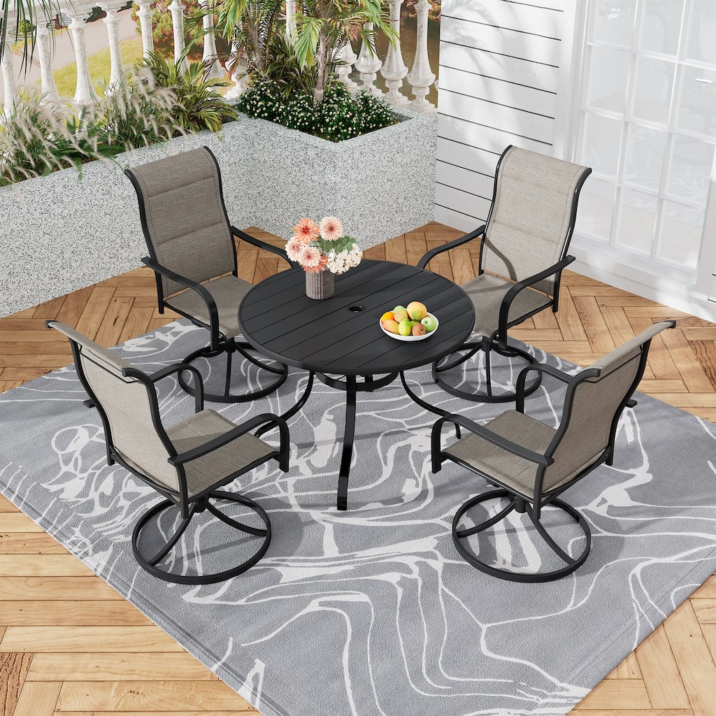 5 Pieces Dining Set with Swivel Textlene Chairs