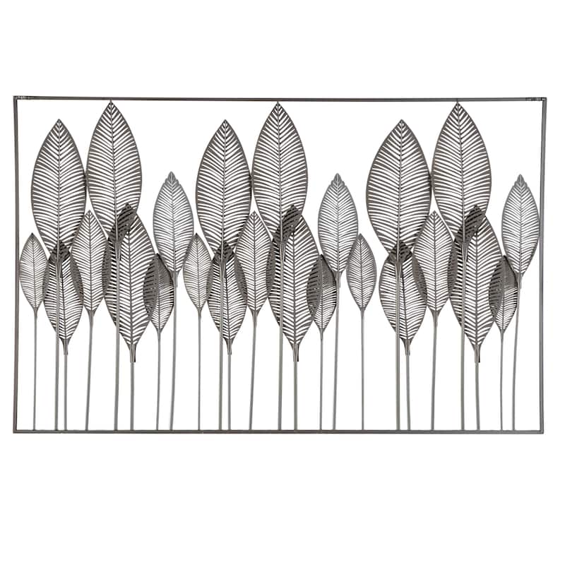 Contemporary Metal Tall Cut-Out Leaf Wall Decor with Intricate Laser Cut Designs - Bronze, Gray, Brass