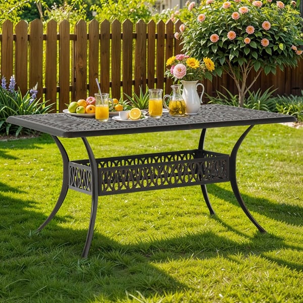 counter height patio table with umbrella hole MFSTUDIO 7-Piece Cast Aluminium Bar Outdoor and Chairs weather HDPE (poly lumber) with a durable matte finish Cast Aluminum Patio Counter Height