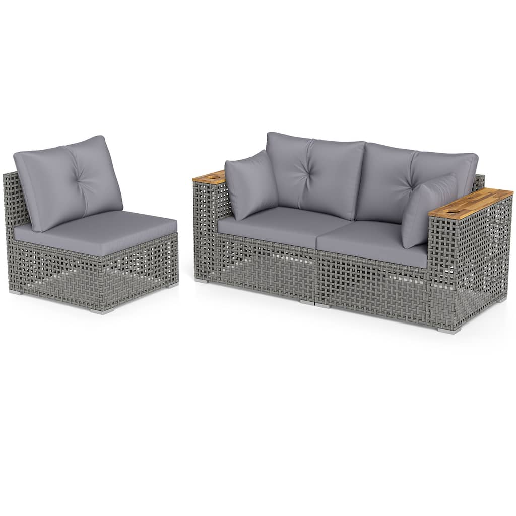 Gymax Patio Wicker Sectional Furniture Set 3 Piece Outdoor Couch Set