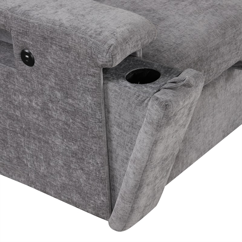 Grey 90.6" L-Shaped 6-Seater Sofa with Storage & USB Ports