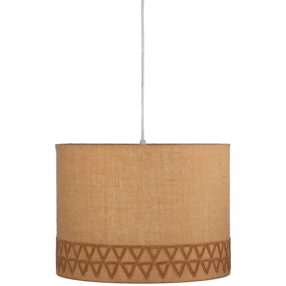Calen Geometric Jute Drum Pendant - 12"H x 16"W x 16"D