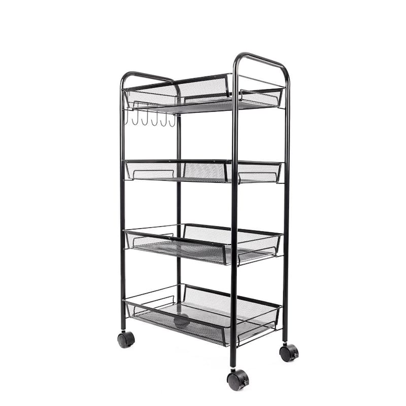 4 Tier Organizer Metal Rolling Storage Shelving Rack Kitchen Wire Shelf