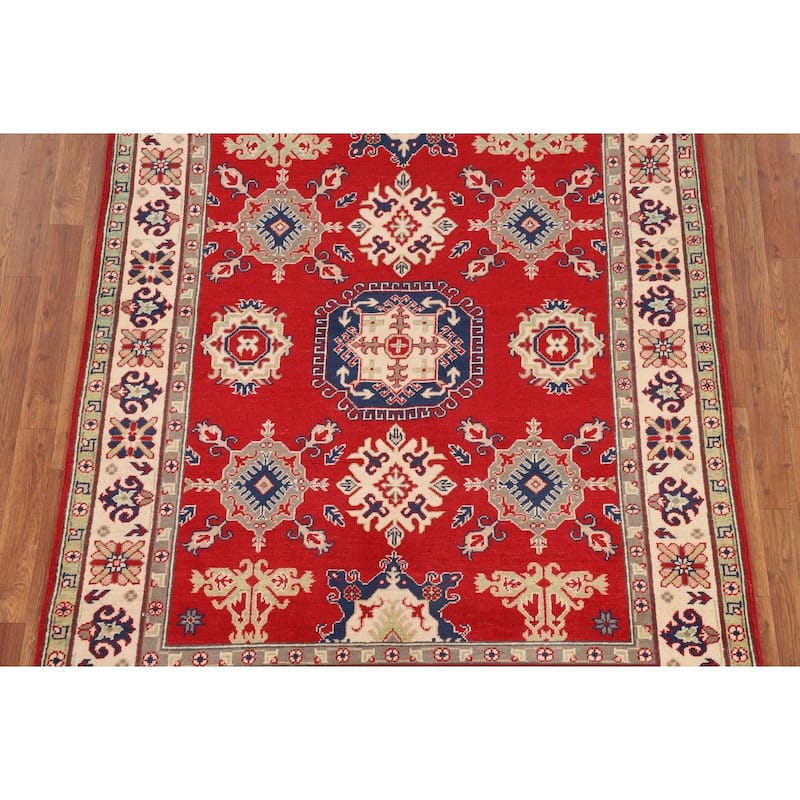 Traditional Red Kazak Area Rug Hand-Knotted Oriental Wool Carpet - 4'11" x 6'4"