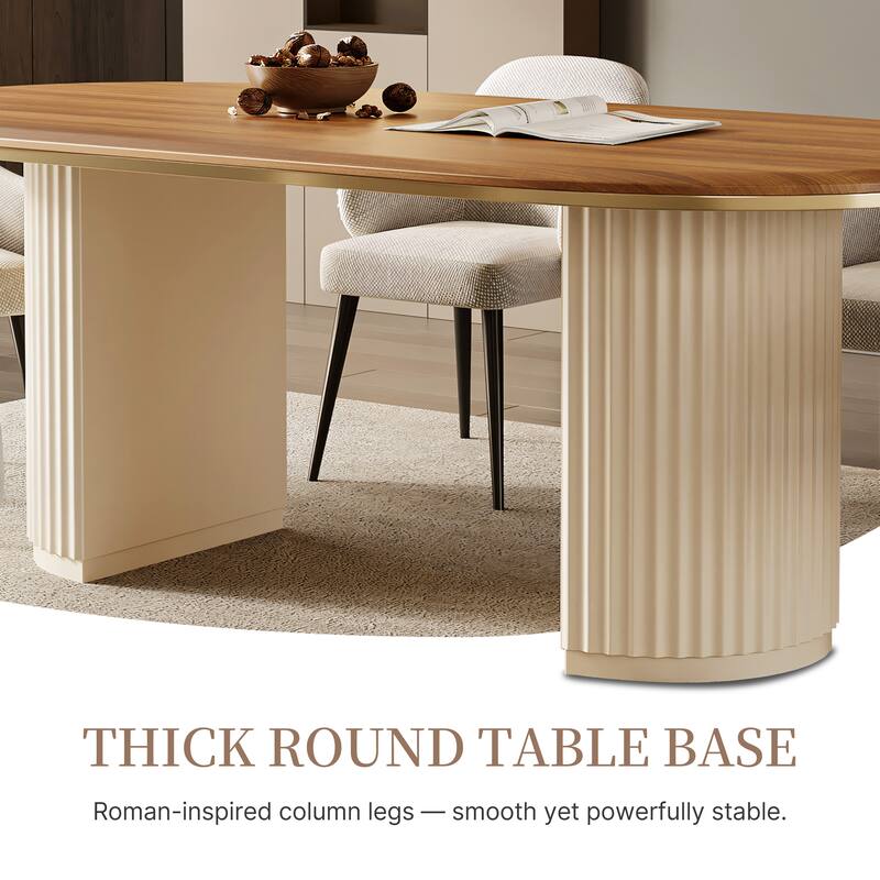 71" Mid Century Wood Rectangular Dining Table for 6, Oval Kitchen Table with double legs, Brown