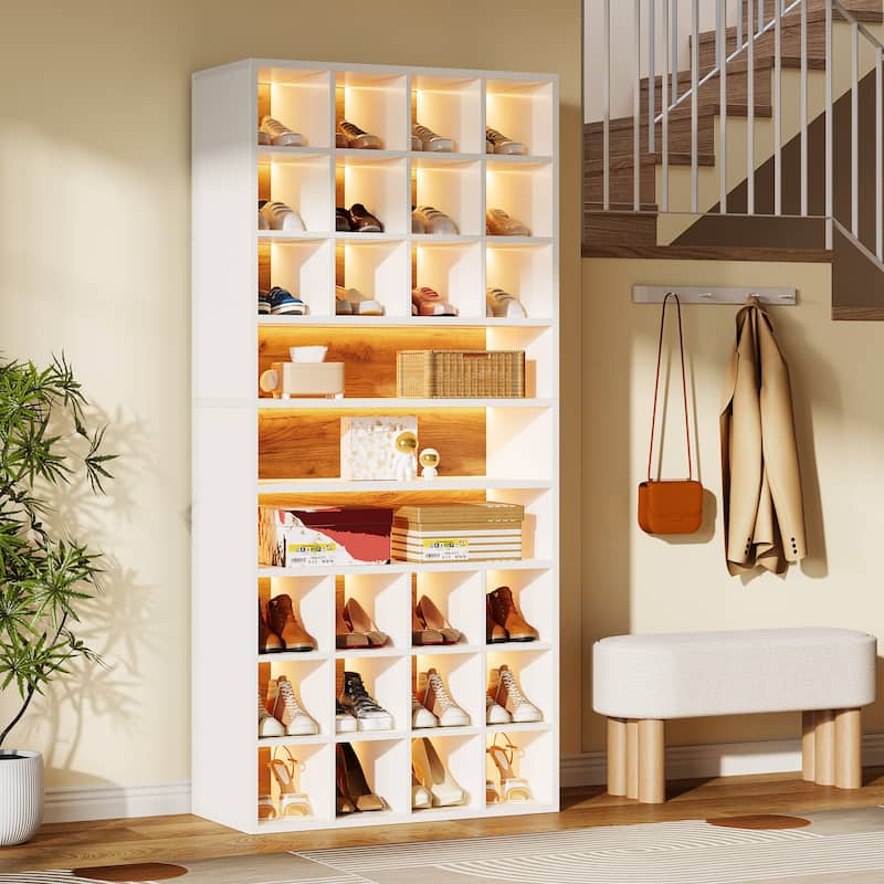 Tall LED Shoe Cabinet with 24 Compartments for Entryway Living Room
