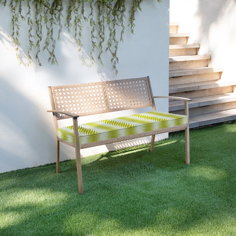 Sorra Home Sunbrella Leaf Pattern Indoor/Outdoor Corded Bench Cushion - 48 in x 17 in x 2 in - Clock Out Frond