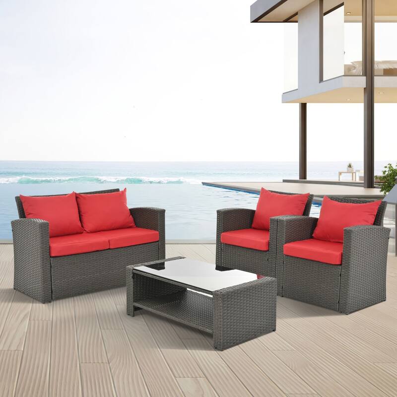Outdoor Wicker Weaving Conversation Combo Set of 4