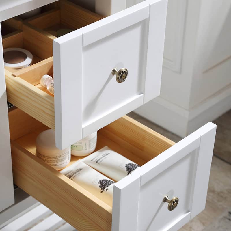 BATHLET White 36 inches Bathroom Vanity with Marble Top and Open Shelf