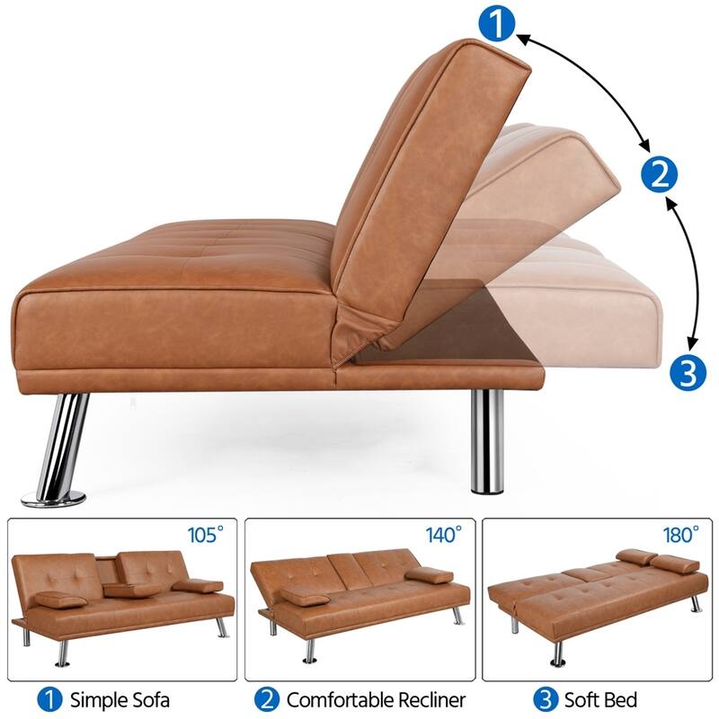 Yaheetech Modern Recliner Couch Faux Leather Futon Sofa Bed
