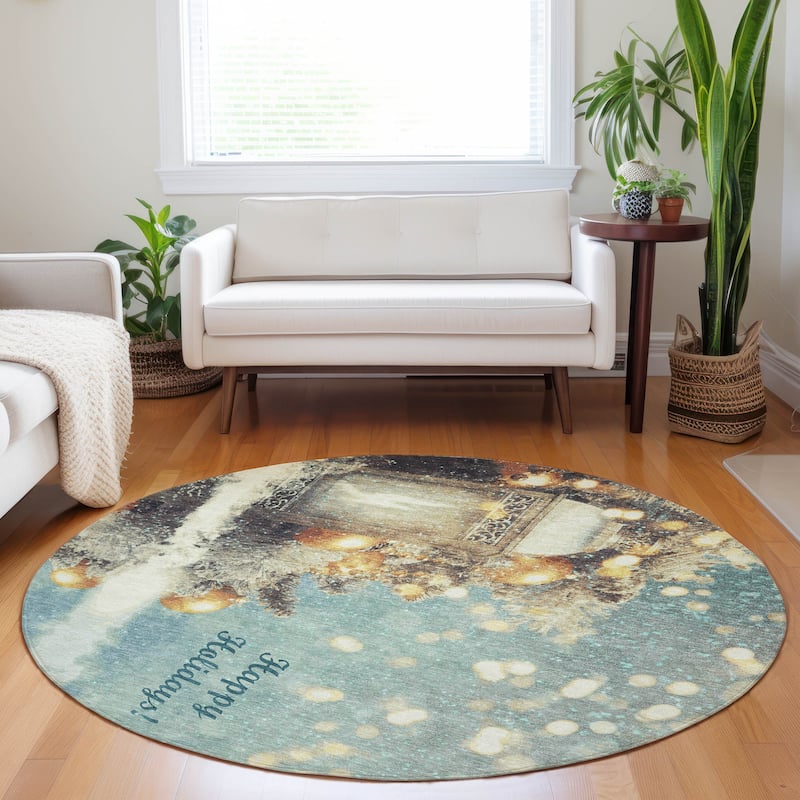 Premium Washable Super Soft Happy Holidays Mayfield Rug - Multi - 8' x 8' - Round