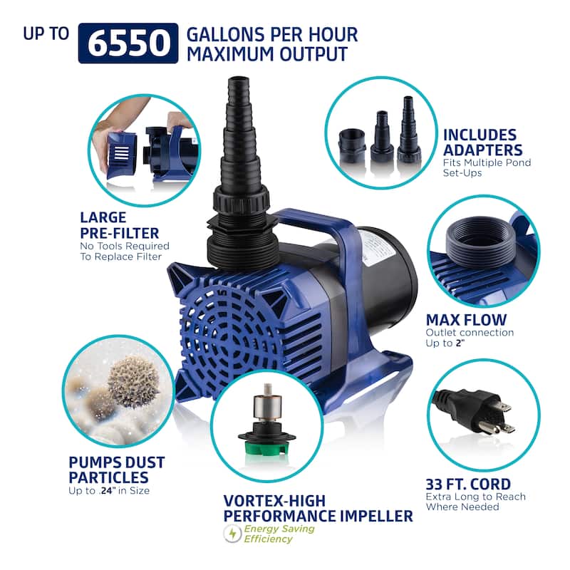 Alpine Corporation Submersible Water Pump with 33 FT Cord for Ponds, Fountains, Waterfalls & Water Circulation