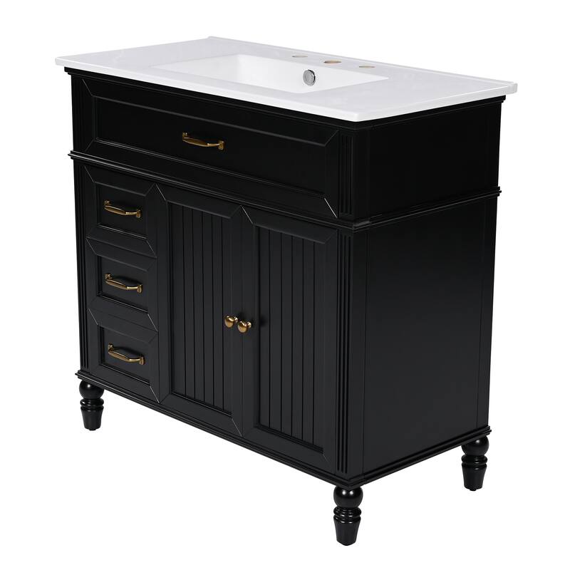 Bathroom Vanity with Ceramic Sink, Multi-Functional Bathroom Storage Cabinet, Bathroom Cabinet with 2 Doors & 2 Drawers