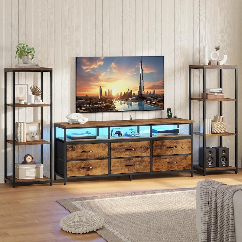 TV Stand Dresser with Bookcase TV Console Table Entertainment Center LED