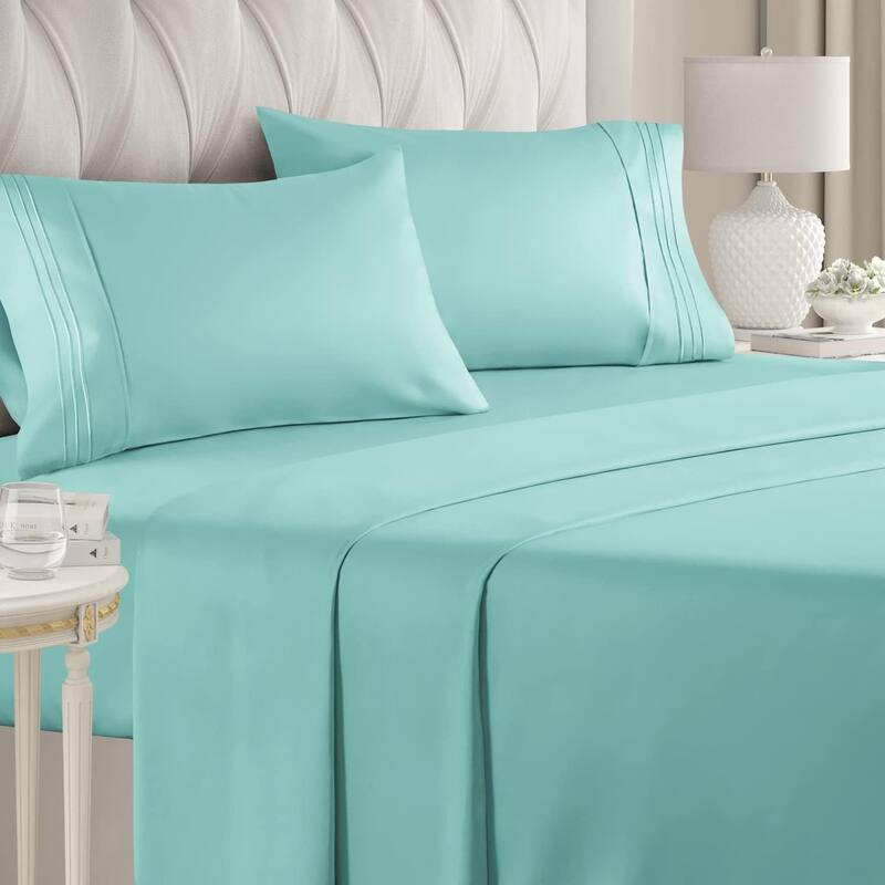 CGK Linens 4 Piece Solid Deep Pockets Microfiber, Easy-Fit Bed Sheet Set - California King - Spa Blue