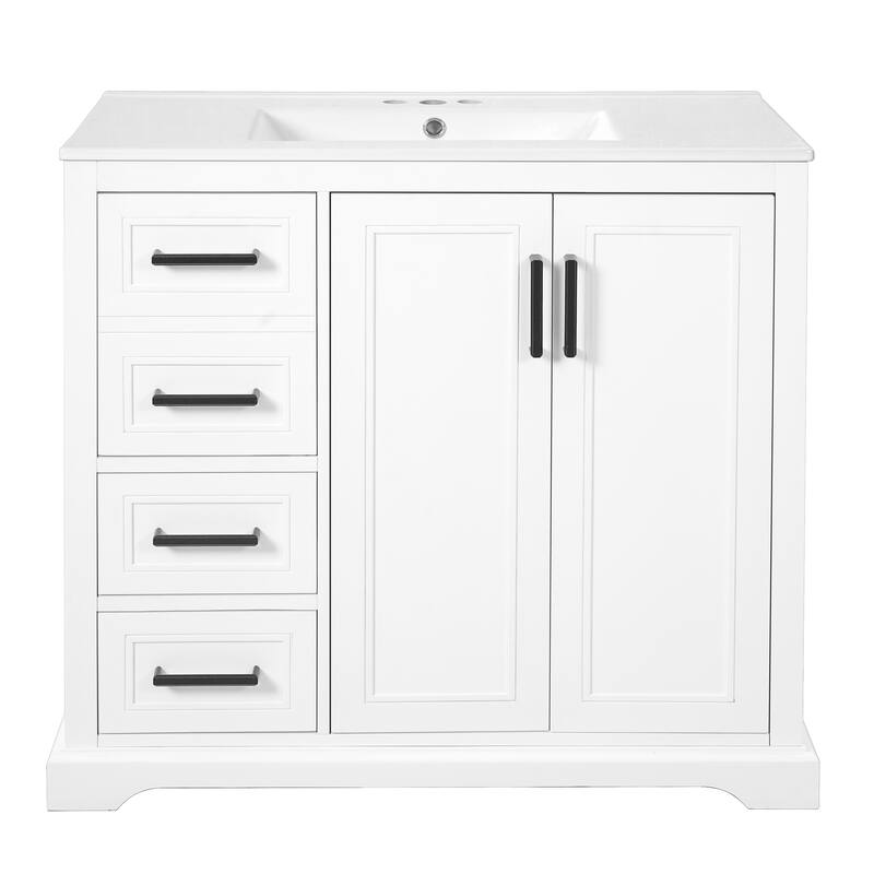 Anmytek 36 Inch Modern Bathroom Vanity with Ceramic Sink Soft Closing Door Adjustable Shelf and 3 Drawers