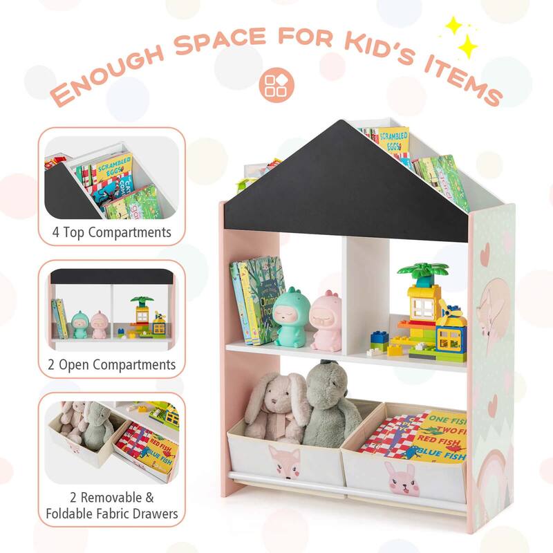 Costway Kids Dollhouse Bookshelf with Writable Chalkboard Whiteboard - See Details