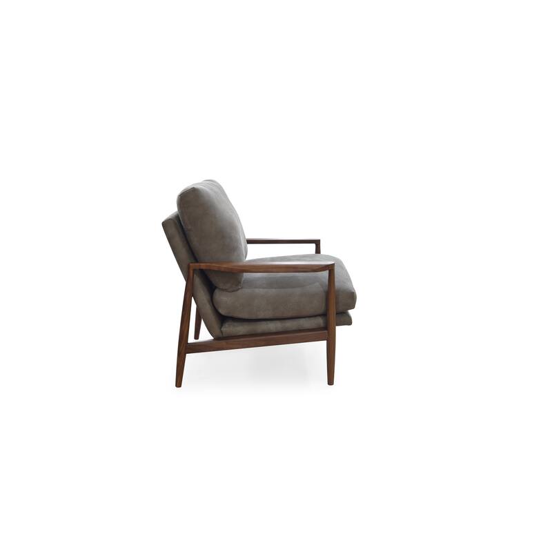 NADAAL STUDIOS Thalina Accent Chair,Walnut Frame with Wide Curved Arms in Top Grain Leather, Brown