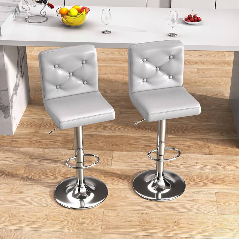 Javlergo Bar Stools Set of 2 Adjustable Swivel PU Leather Barstools with Back and Footrest - Grey