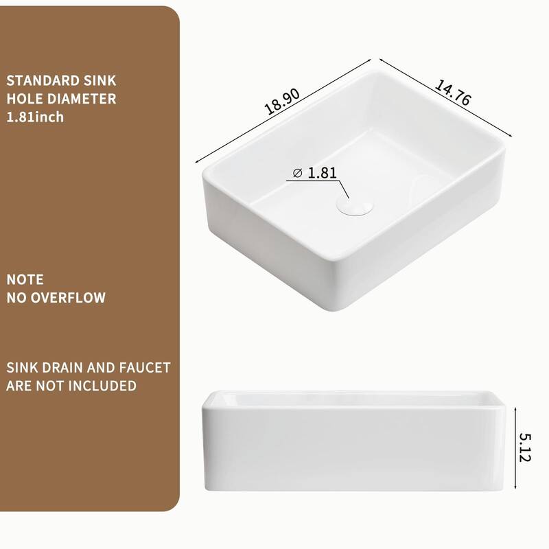 Vessel Sink Rectangle - 19 Inch Modern Above Counter Bathroom Sink