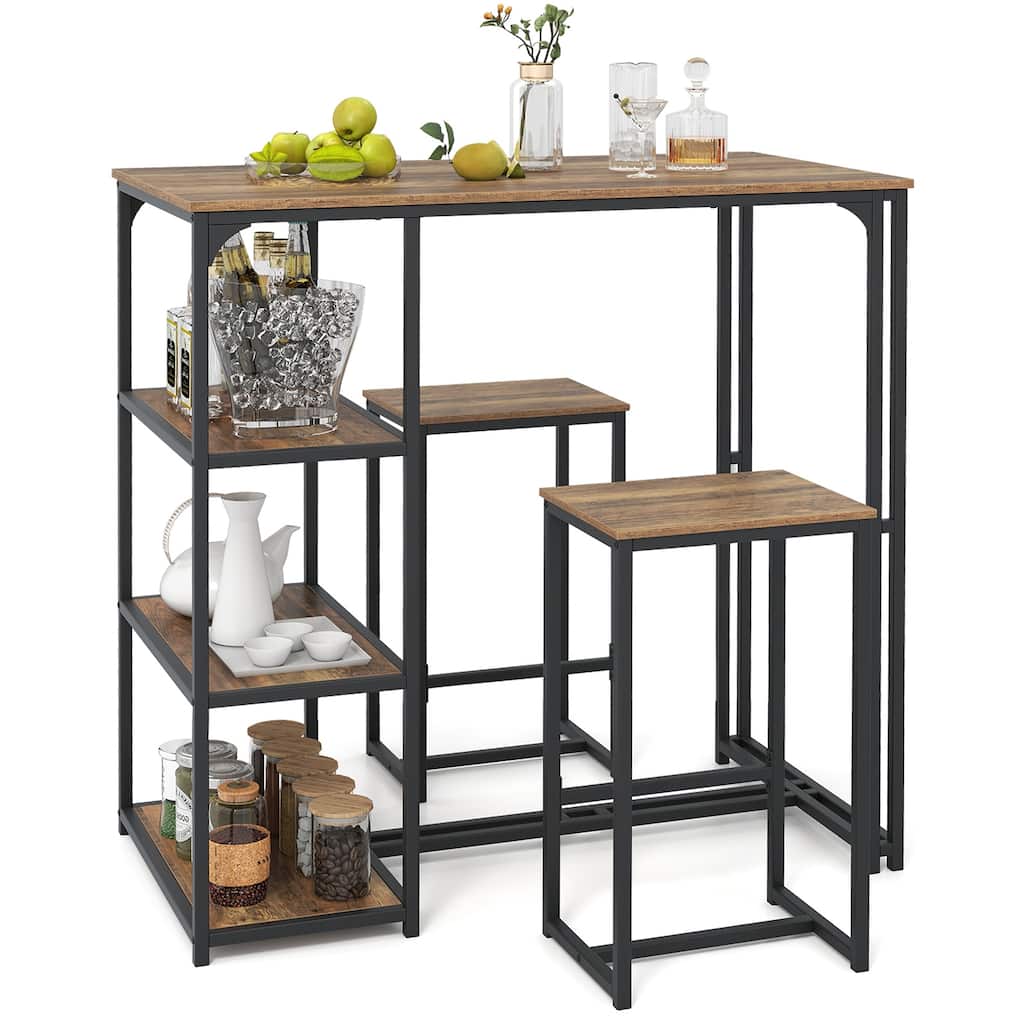 Gymax 3-Piece Bar Table Set 2 Person Dining Furniture Set w/2 Stools 3