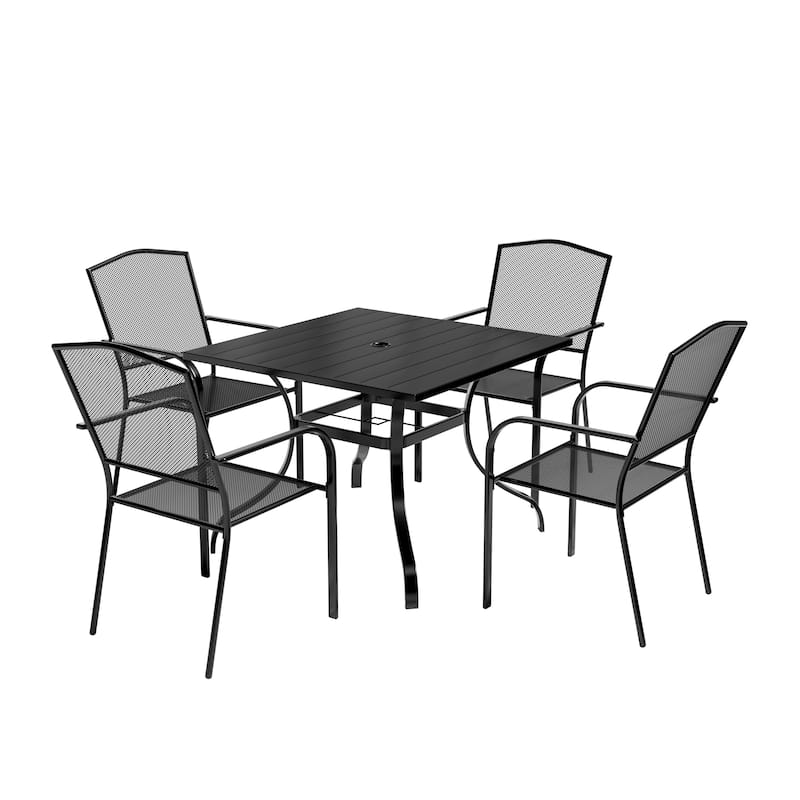 Clihome Outdoor 5 Piece Patio Dining Table Steel Mesh Chair Set, Limited Time Free Patio Umbrella