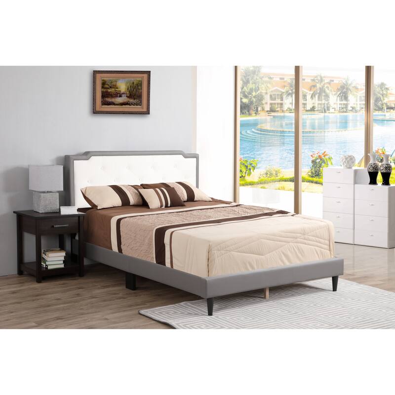 Full Size PU Tufted Platform Bed with Adjustable Headboard