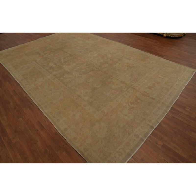 Hand Knotted Transitional Wool Carpet Brown Oushak Rug Floral Area Rug - 14' 3'' X 9' 2''