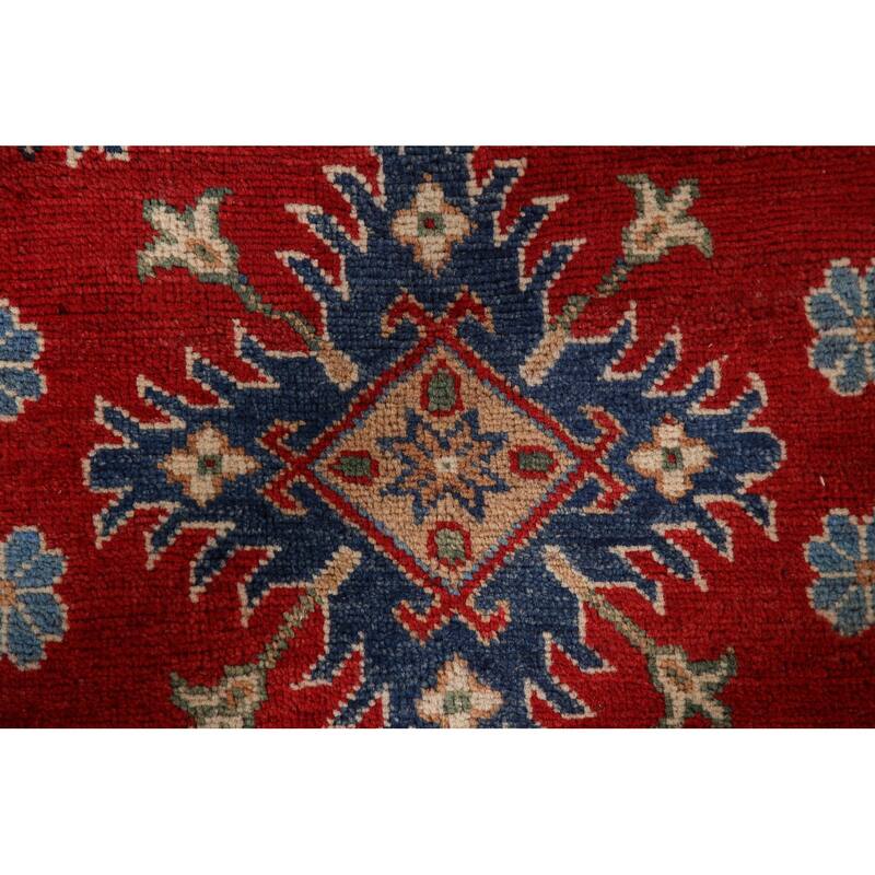 Geometric Red Kazak Area Rug Hand-Knotted Wool Carpet - 6'5" x 9'10"