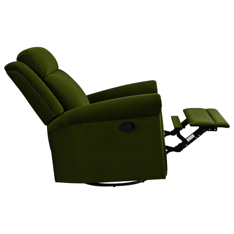 Home Theater Swivel Recliner Chair, Manual Rocking Nursery Rocker w/Adjustable Backrest Rolled Arms Lounge Chair with Rivet Trim