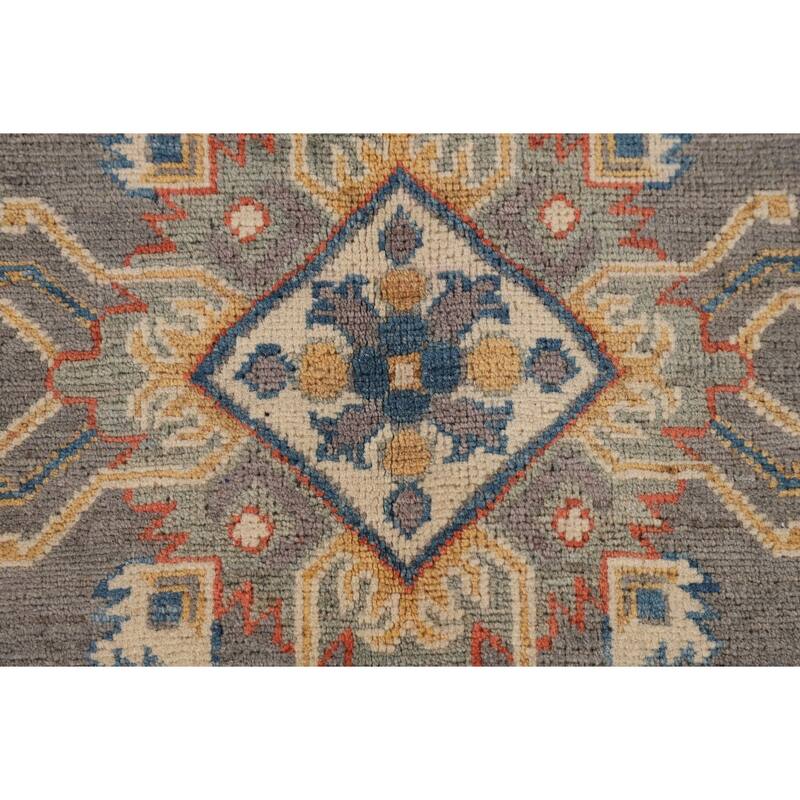 Hand Knotted Oriental 100% Wool Carpet Traditional Geometric Greys & Charcoal Kazak Area Rug - 9' 9'' X 6' 5''