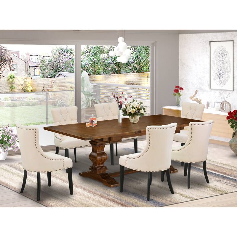 East West Furniture Dining Room Set- a Wooden Table and Light Beige Linen Fabric Dining Chairs, (Pieces & Finish Options) - LAFR7-81-02