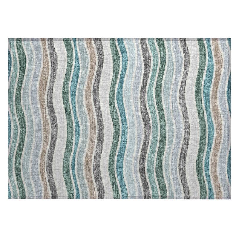 Machine Washable Indoor/ Outdoor Contemporary Stripe Chantille Rug