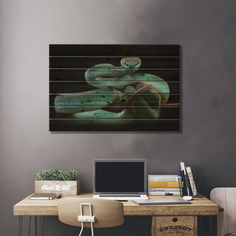 Trimeresurus Insularis [Blue] Print On Wood by Wel Nofri - Multi-Color